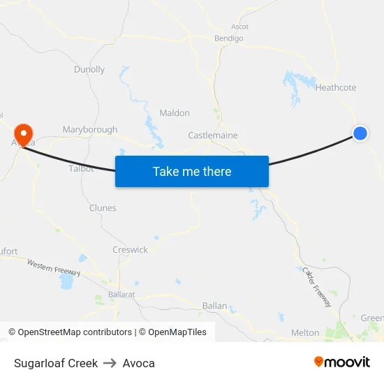 Sugarloaf Creek to Avoca map