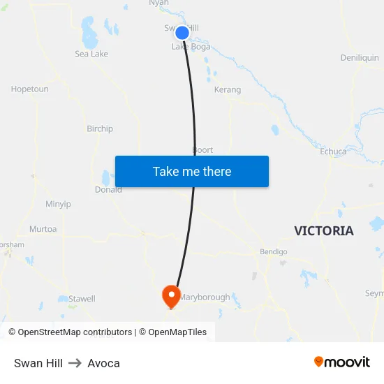 Swan Hill to Avoca map