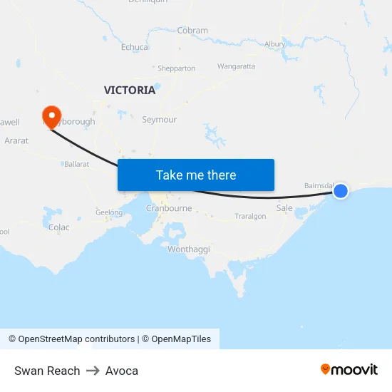 Swan Reach to Avoca map