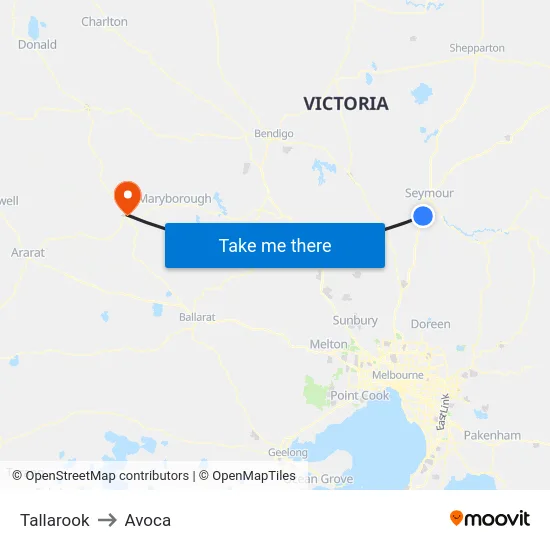 Tallarook to Avoca map