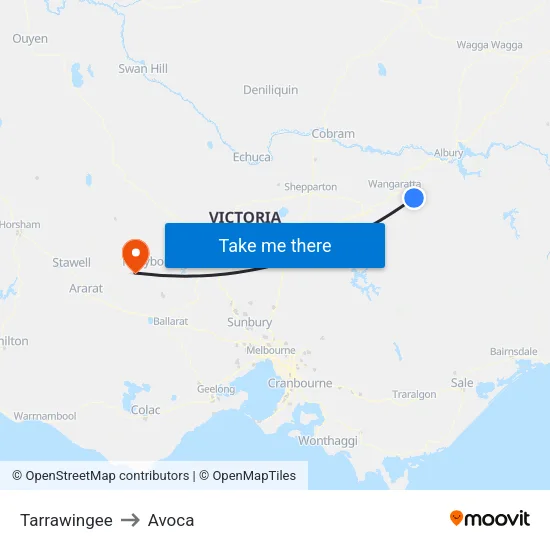 Tarrawingee to Avoca map