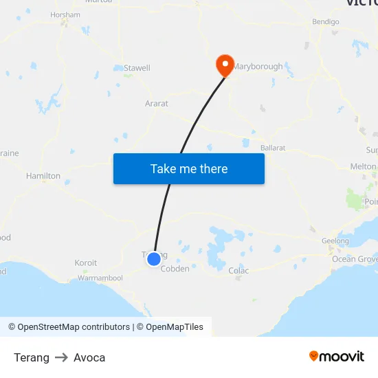 Terang to Avoca map