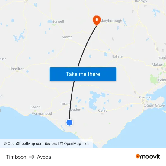 Timboon to Avoca map