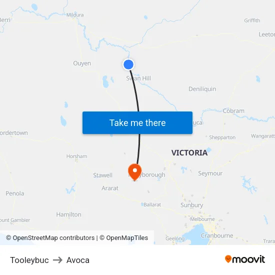 Tooleybuc to Avoca map