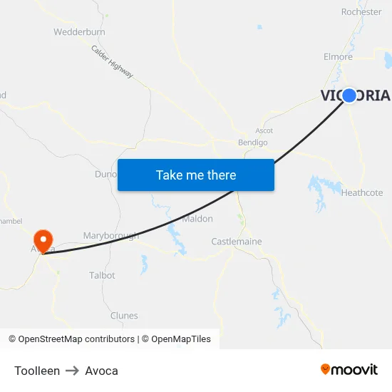 Toolleen to Avoca map