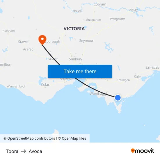 Toora to Avoca map