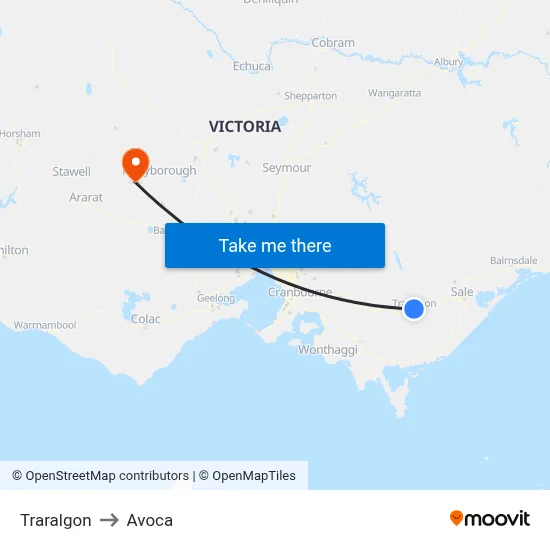 Traralgon to Avoca map