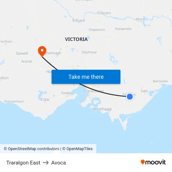 Traralgon East to Avoca map