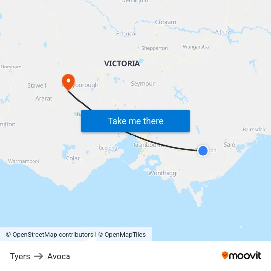 Tyers to Avoca map