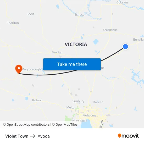 Violet Town to Avoca map