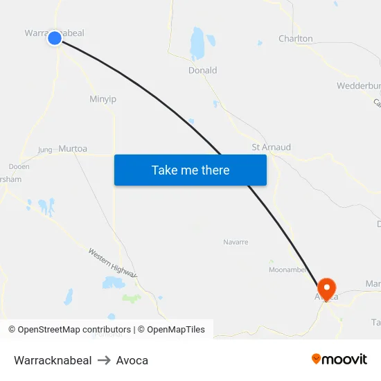 Warracknabeal to Avoca map