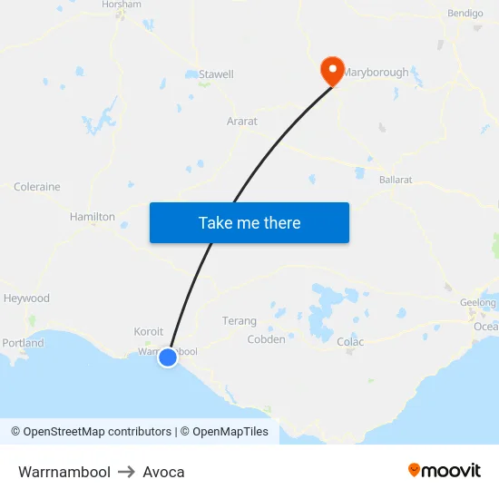 Warrnambool to Avoca map