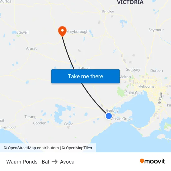 Waurn Ponds - Bal to Avoca map