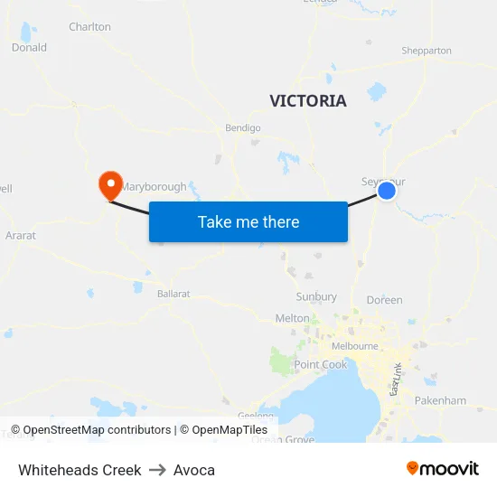 Whiteheads Creek to Avoca map