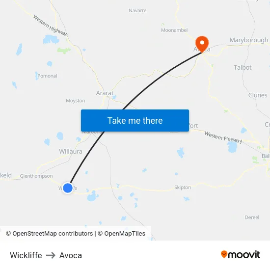 Wickliffe to Avoca map