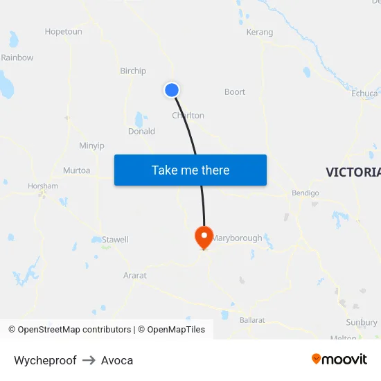 Wycheproof to Avoca map
