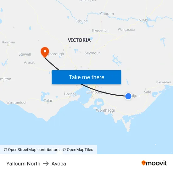 Yallourn North to Avoca map