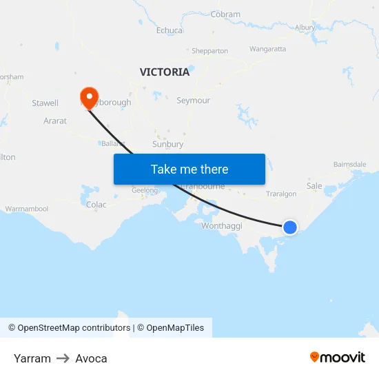 Yarram to Avoca map