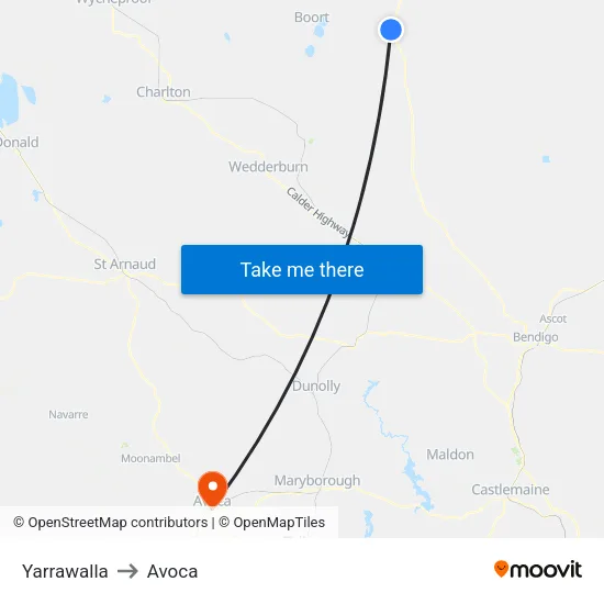 Yarrawalla to Avoca map