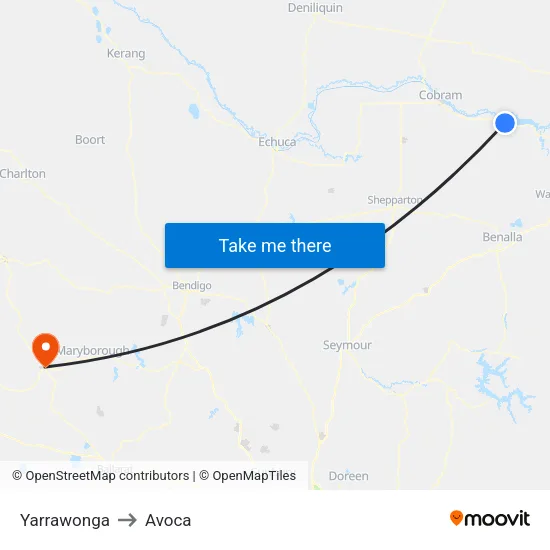Yarrawonga to Avoca map