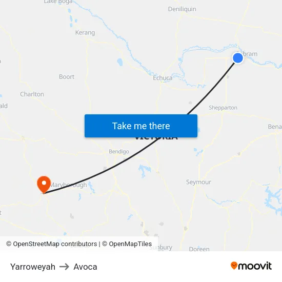 Yarroweyah to Avoca map