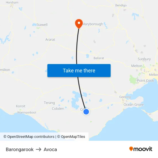 Barongarook to Avoca map