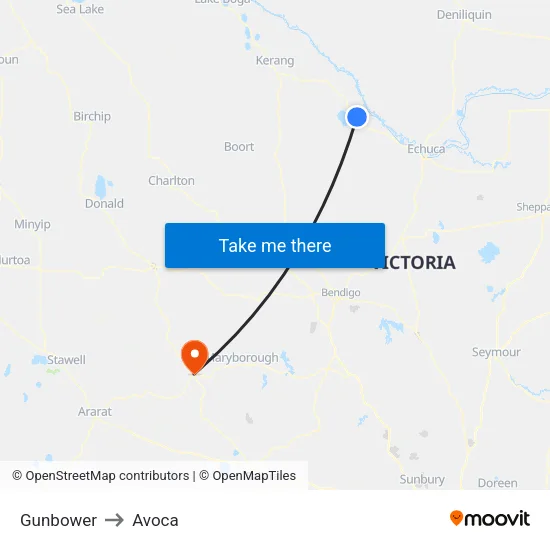 Gunbower to Avoca map