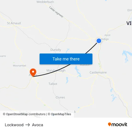 Lockwood to Avoca map