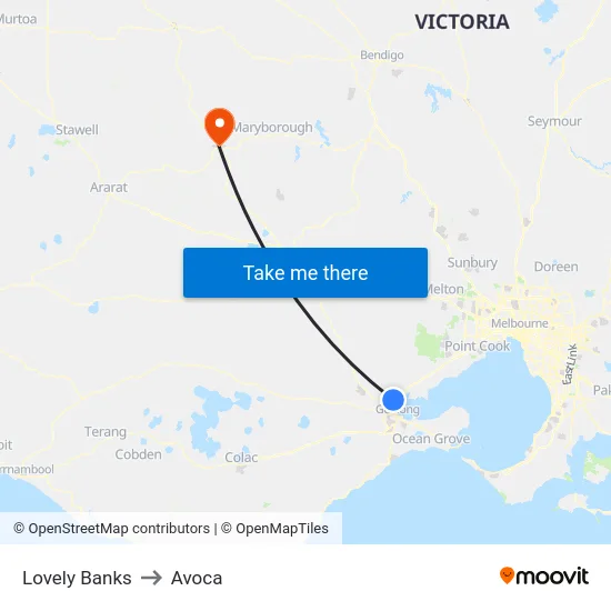 Lovely Banks to Avoca map