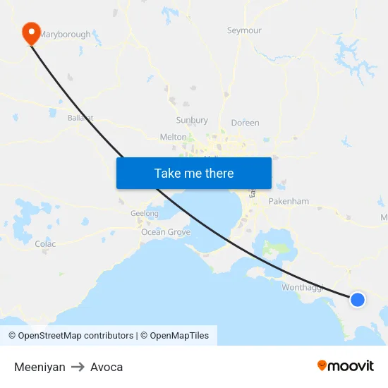 Meeniyan to Avoca map