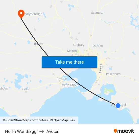 North Wonthaggi to Avoca map
