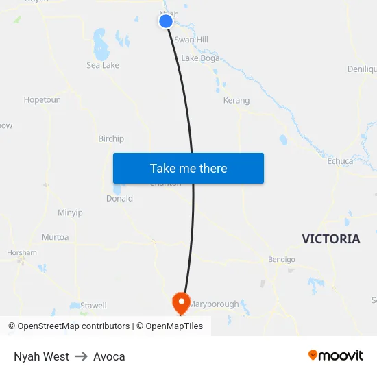 Nyah West to Avoca map