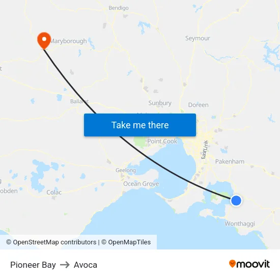 Pioneer Bay to Avoca map