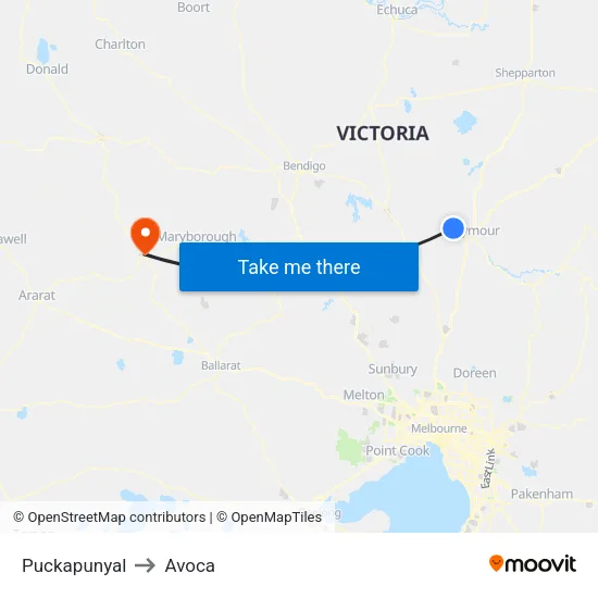 Puckapunyal to Avoca map