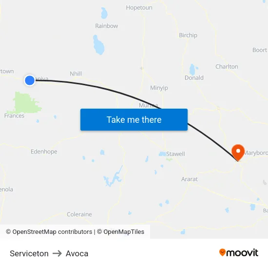 Serviceton to Avoca map