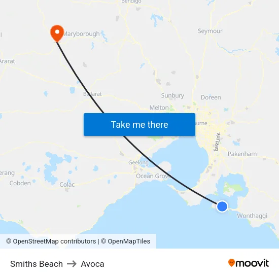 Smiths Beach to Avoca map