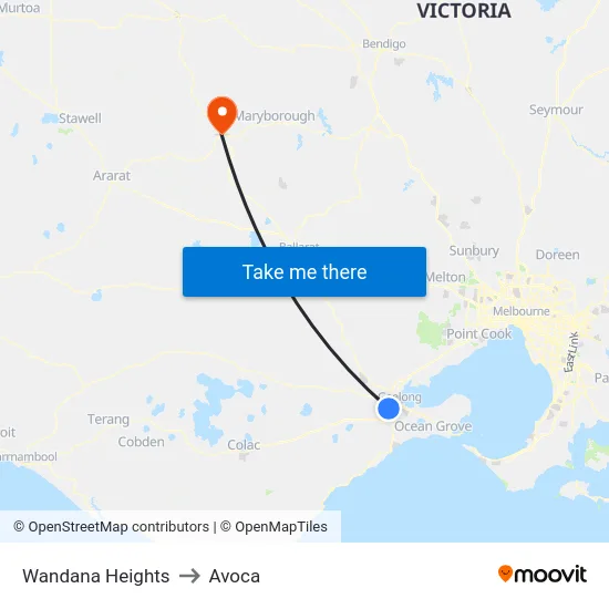 Wandana Heights to Avoca map