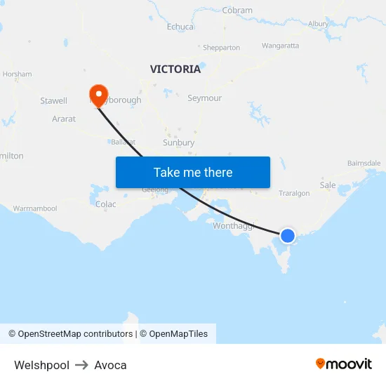 Welshpool to Avoca map