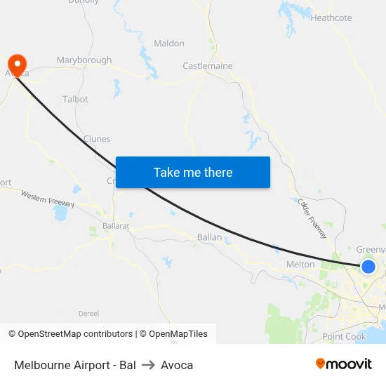 Melbourne Airport - Bal to Avoca map