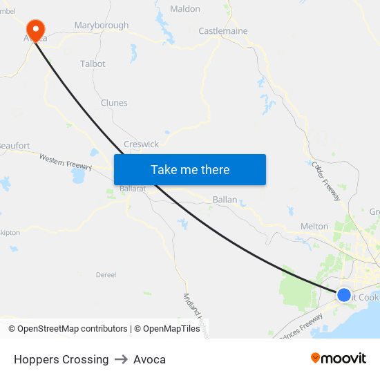 Hoppers Crossing to Avoca map