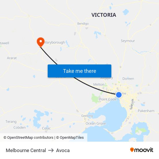 Melbourne Central to Avoca map