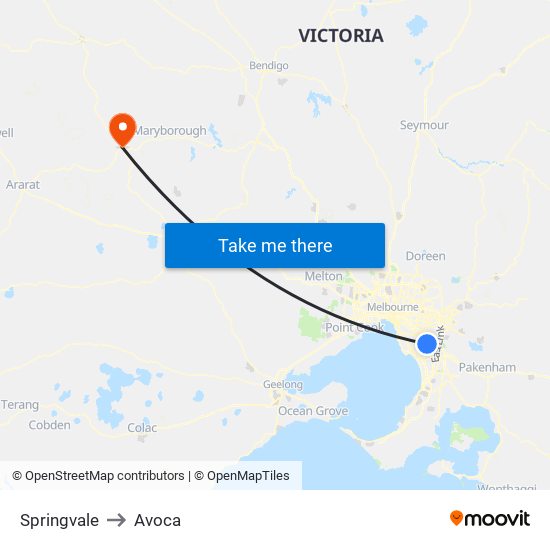 Springvale to Avoca map