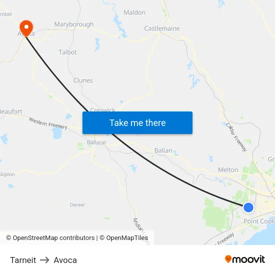 Tarneit to Avoca map