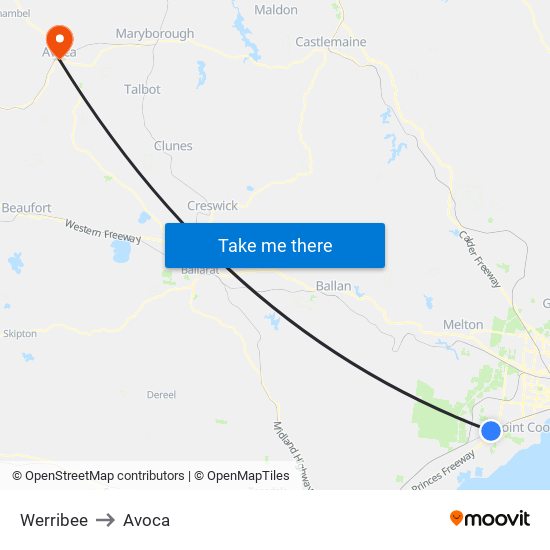 Werribee to Avoca map