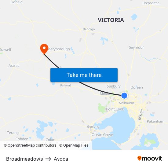 Broadmeadows to Avoca map