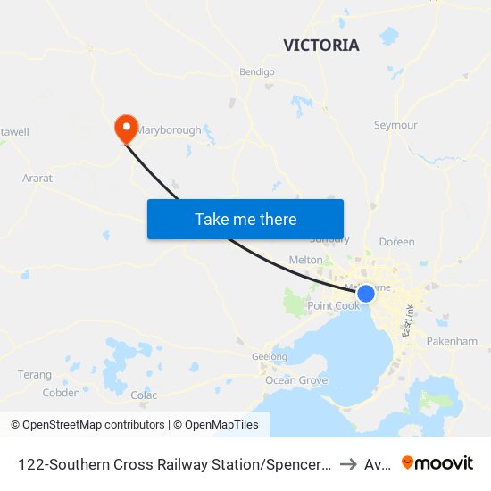 122-Southern Cross Railway Station/Spencer St (Melbourne City) to Avoca map
