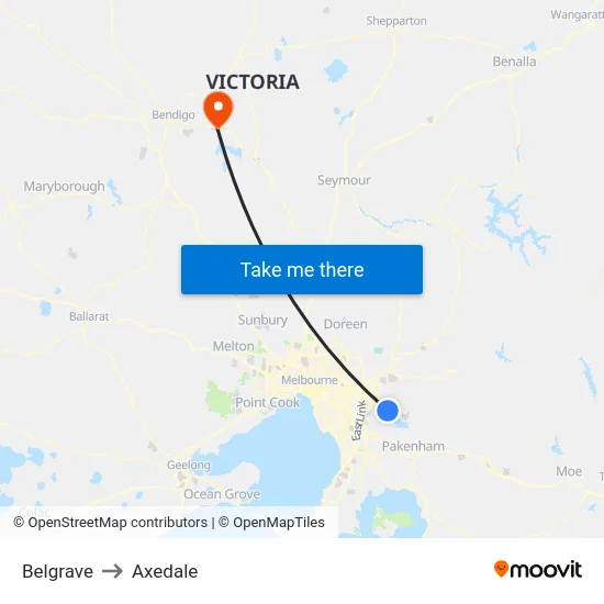 Belgrave to Axedale map