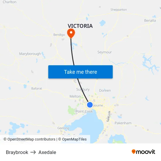 Braybrook to Axedale map