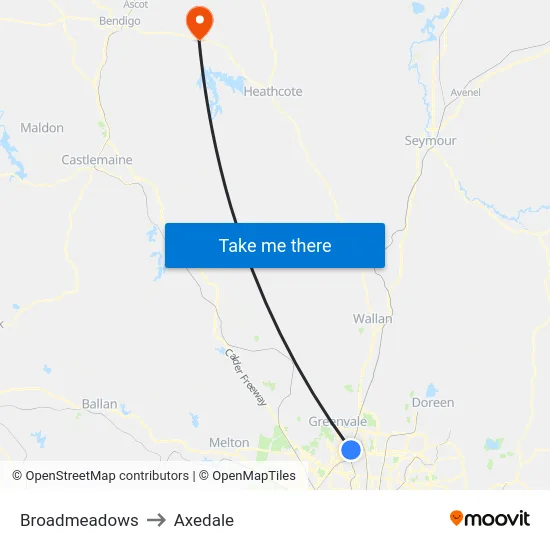 Broadmeadows to Axedale map