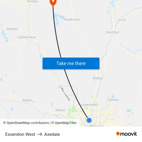Essendon West to Axedale map